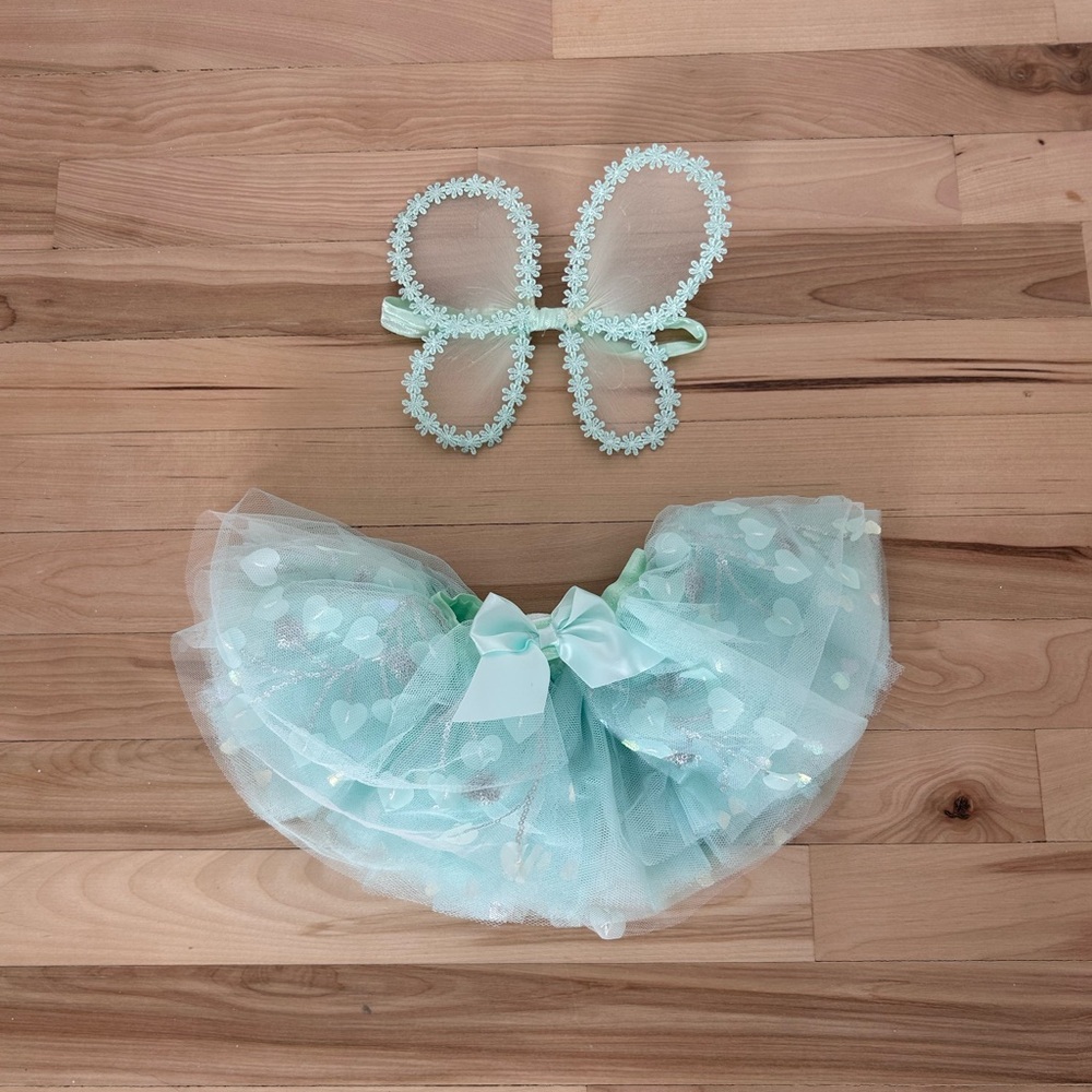 Baby Fairy Costume 6-9 Months Mint Green Tutu Wings Photo Prop Outfit